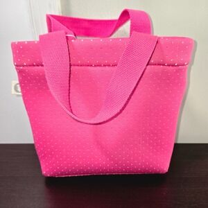NWT Quilted Koala "Mini" Tote Hot Highlighter Pink Polka Dot Snap Bag Purse‎ 8x7